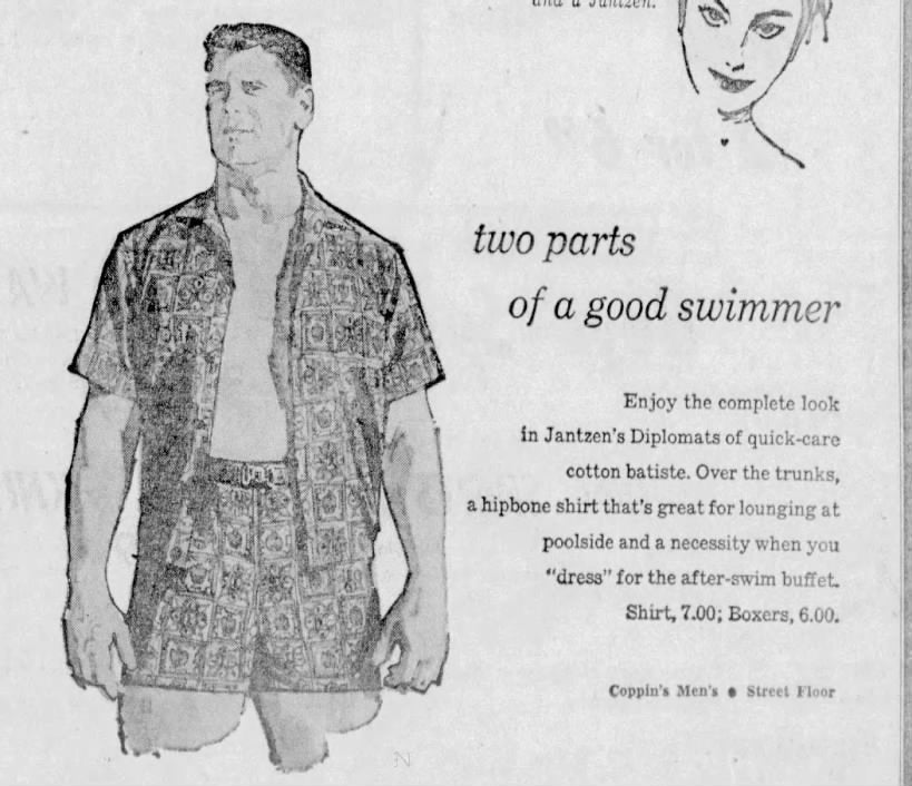1950s 1960s Men’s Striped Swim Trunks, Jantzen Cotton Swimsuit Size Medium, High Waisted