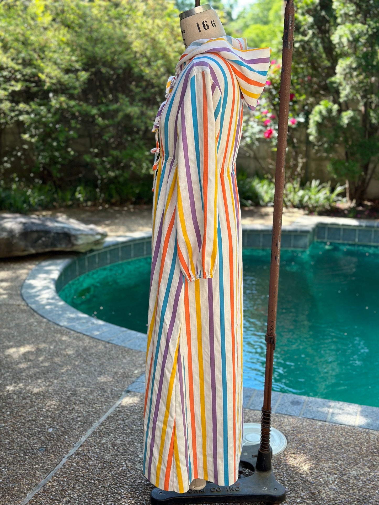 1970s/1980s Rainbow Stripe Cotton Robe with Hood, Sundaze Size Small-Medium