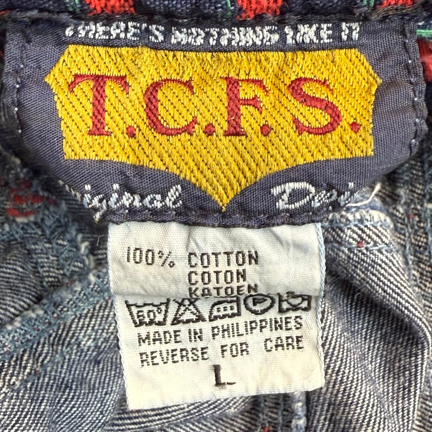 1990s Denim Jacket with Apples, T.C.F.S. Size Medium, Teacher Style