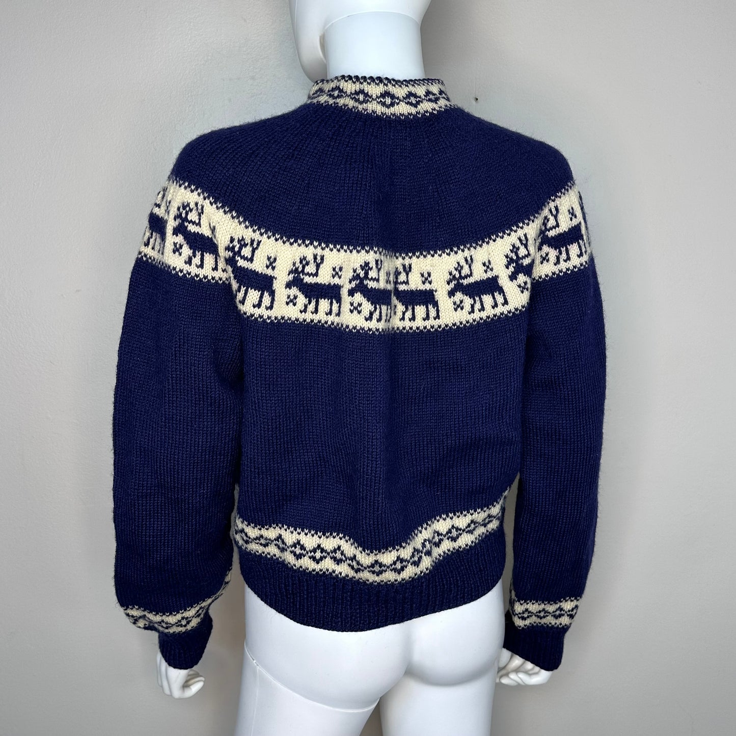 1940s/50s Norwegian Reindeer Cardigan Sweater, Handmade in Norway, Size Small-Medium