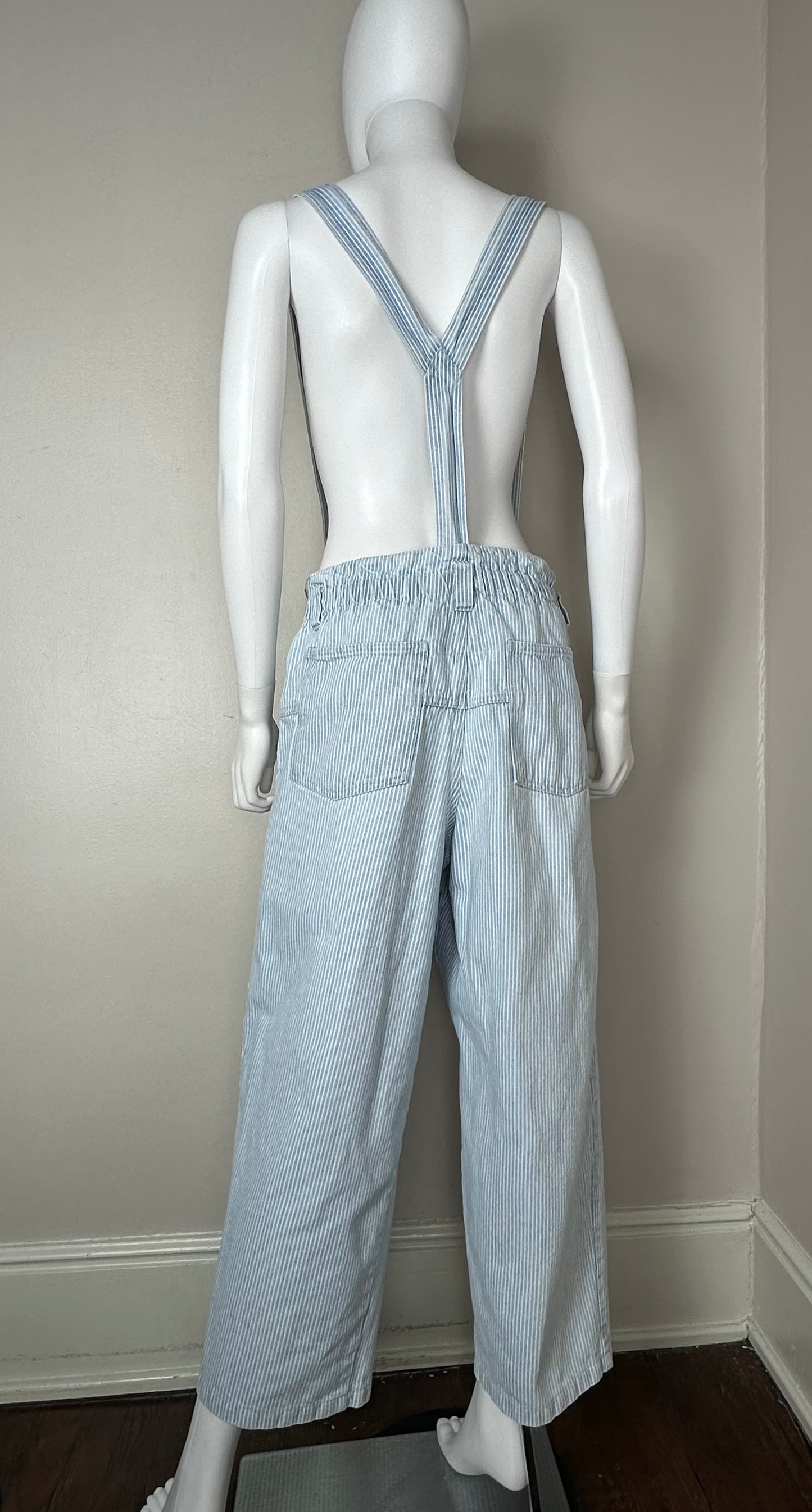 1980s Hickory Stripe Denim Suspender Jeans, Local Heroes Size Medium/Large, 31"x25"