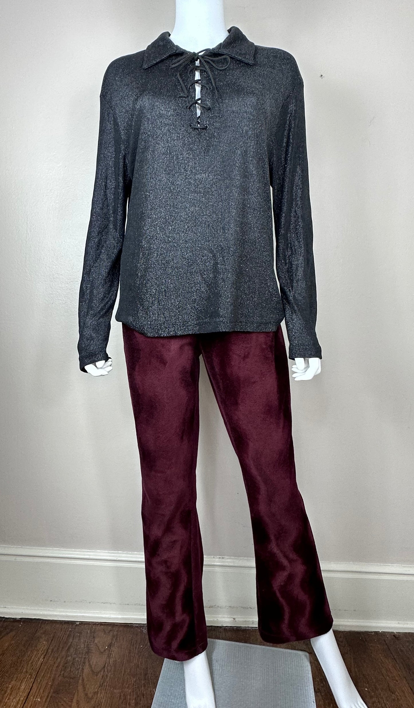 1990s Maroon Faux Fur Pants, Full Circle Size Large, 33"x31"