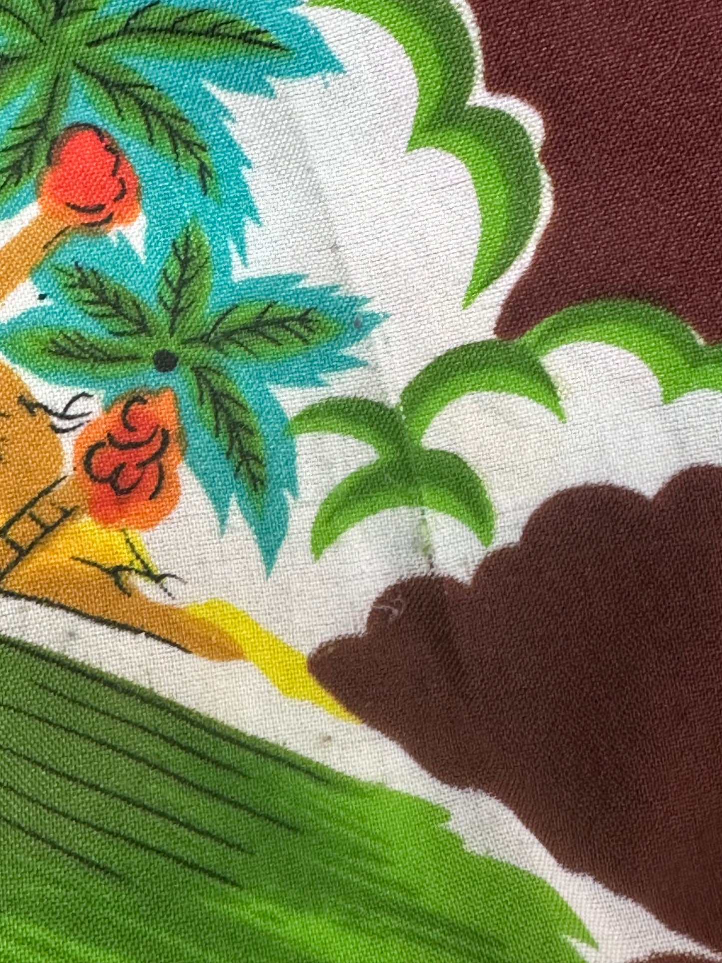 1970s Hawaiian Maxi Dress, Size Medium, Brown Novelty Print Floral, Aloha Hawaii, Pineapples
