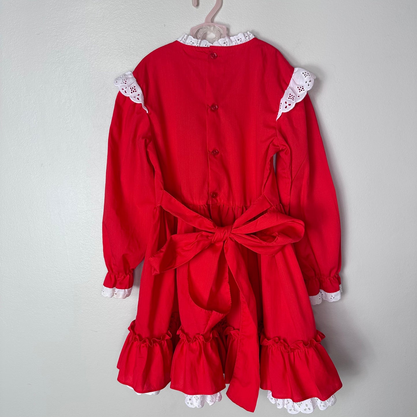 1980s Red Frilly Dress with White Eyelet Trim, Kandy Ann Size 6X