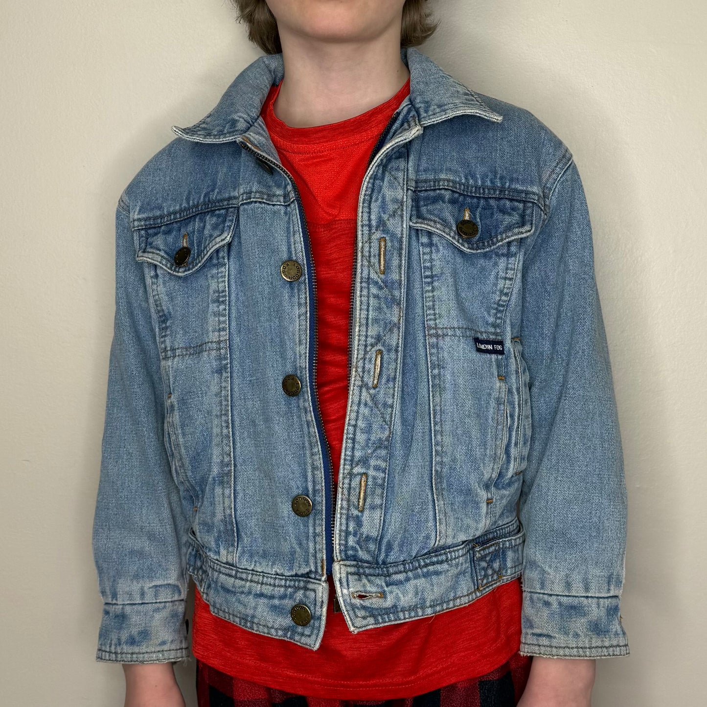 1980s Kids Denim Jacket with Horse Painting on Back, London Fog Size 7/8