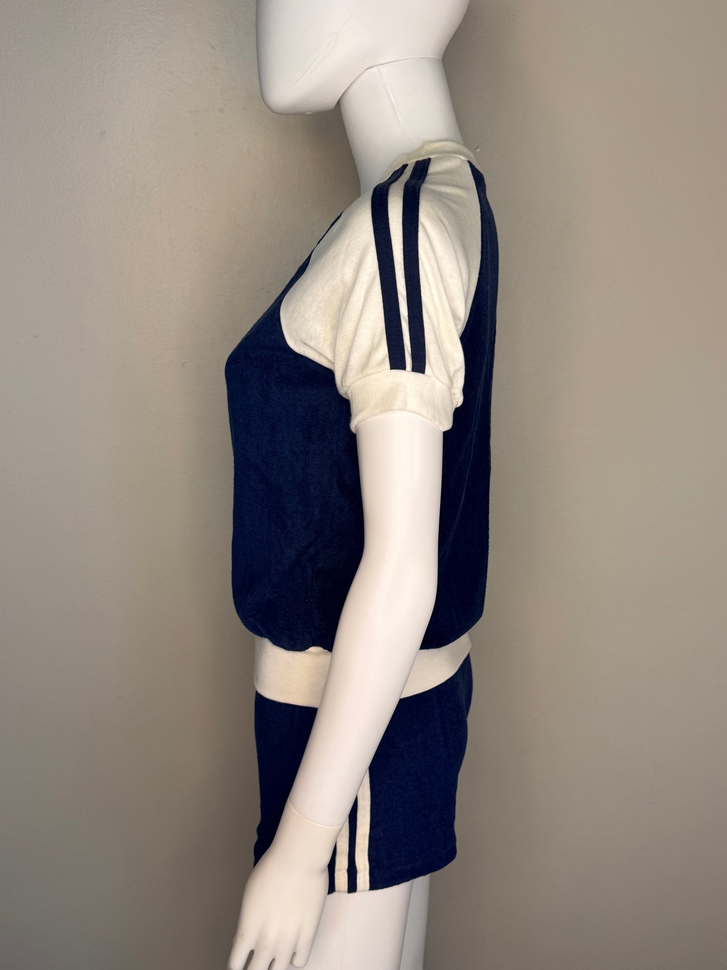 1970s Navy Blue Terrycloth Top and Shorts Set, Size XS/Small