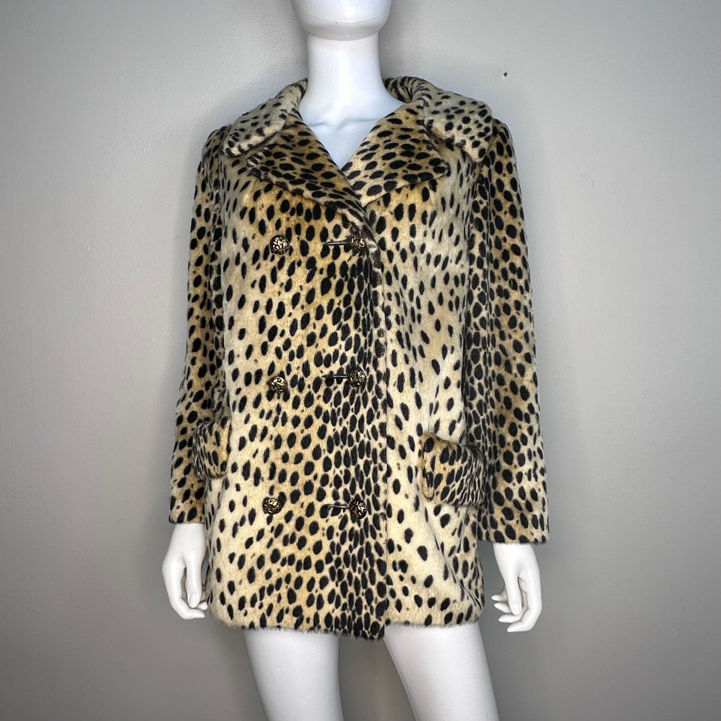 1960s Animal Print Faux Fur Coat, Size Small-Medium, Cheetah, Leopard