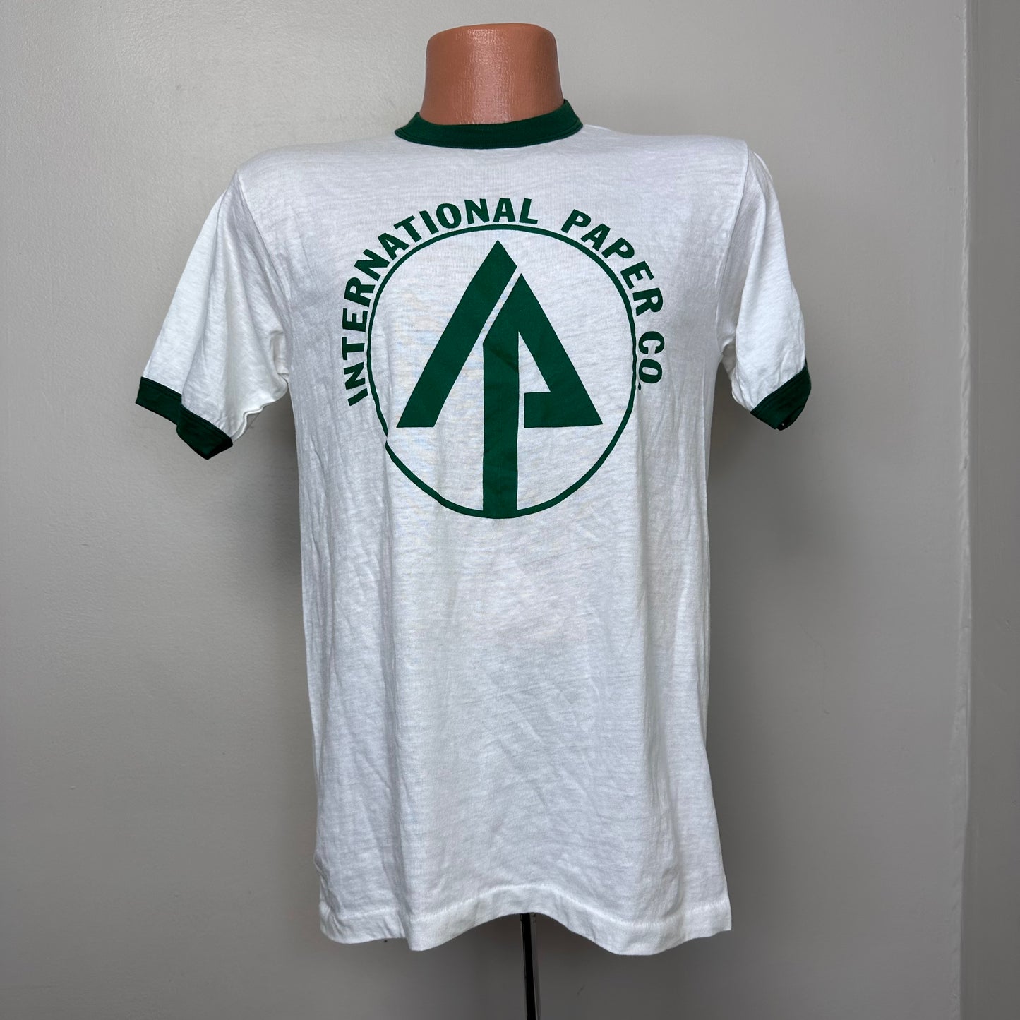 1980s International Paper Co T-Shirt, Hanes Ringer Tee Size Small