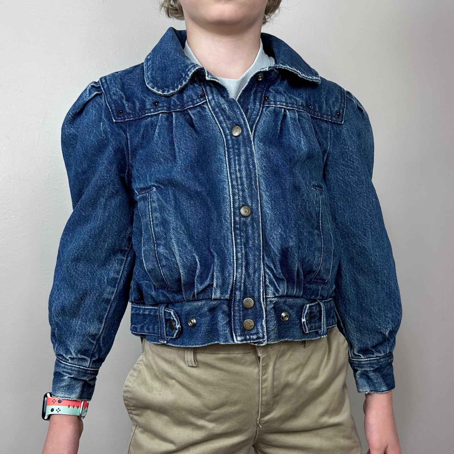 1980s Girl’s Denim Jacket with Buffalo Plaid Lining, Learsi Size 6X