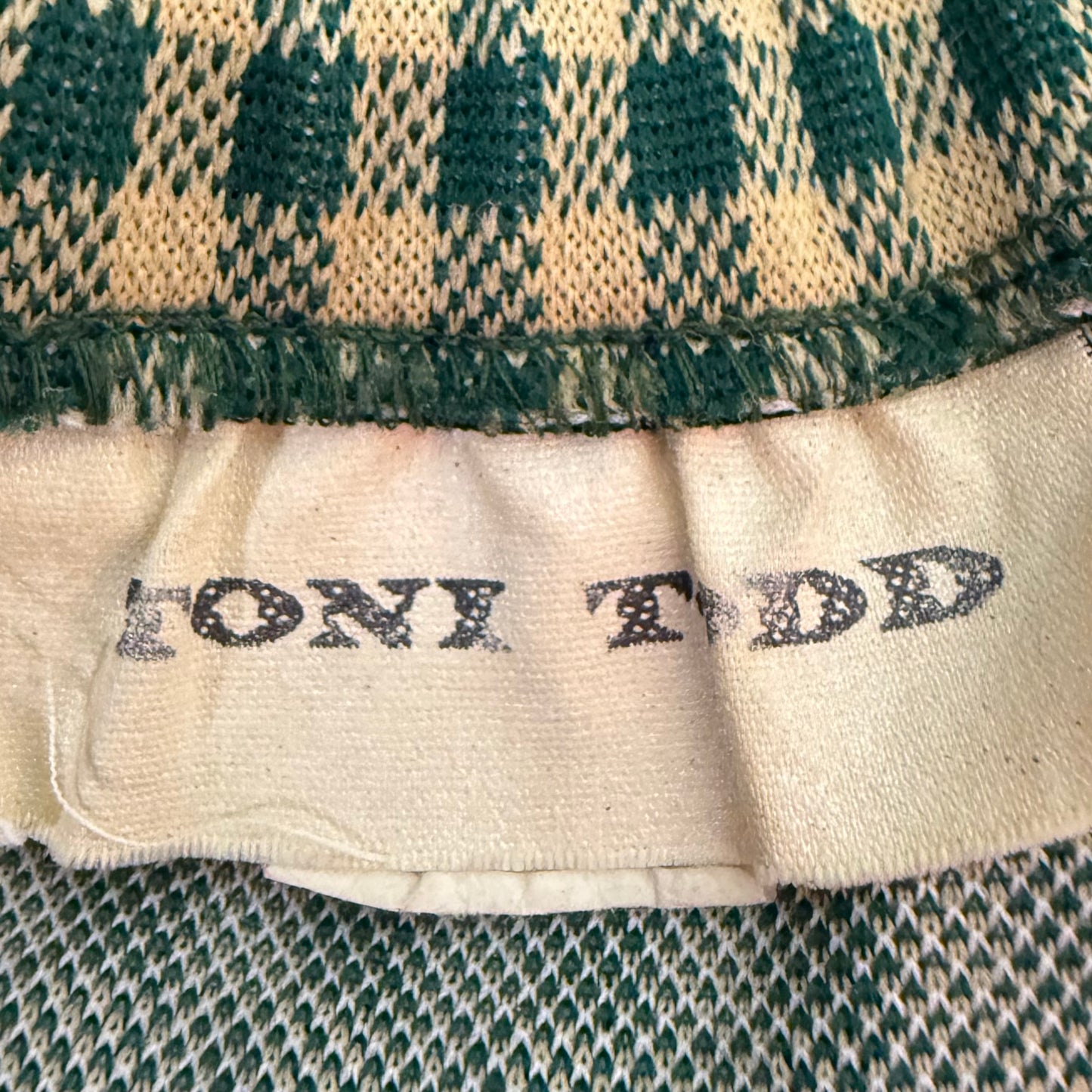 1970s Green Pant Suit, Toni Todd Size XS/Small, Cropped Double Breasted Jacket, Gingham Flare Leg Pants, Polyester Double Knit