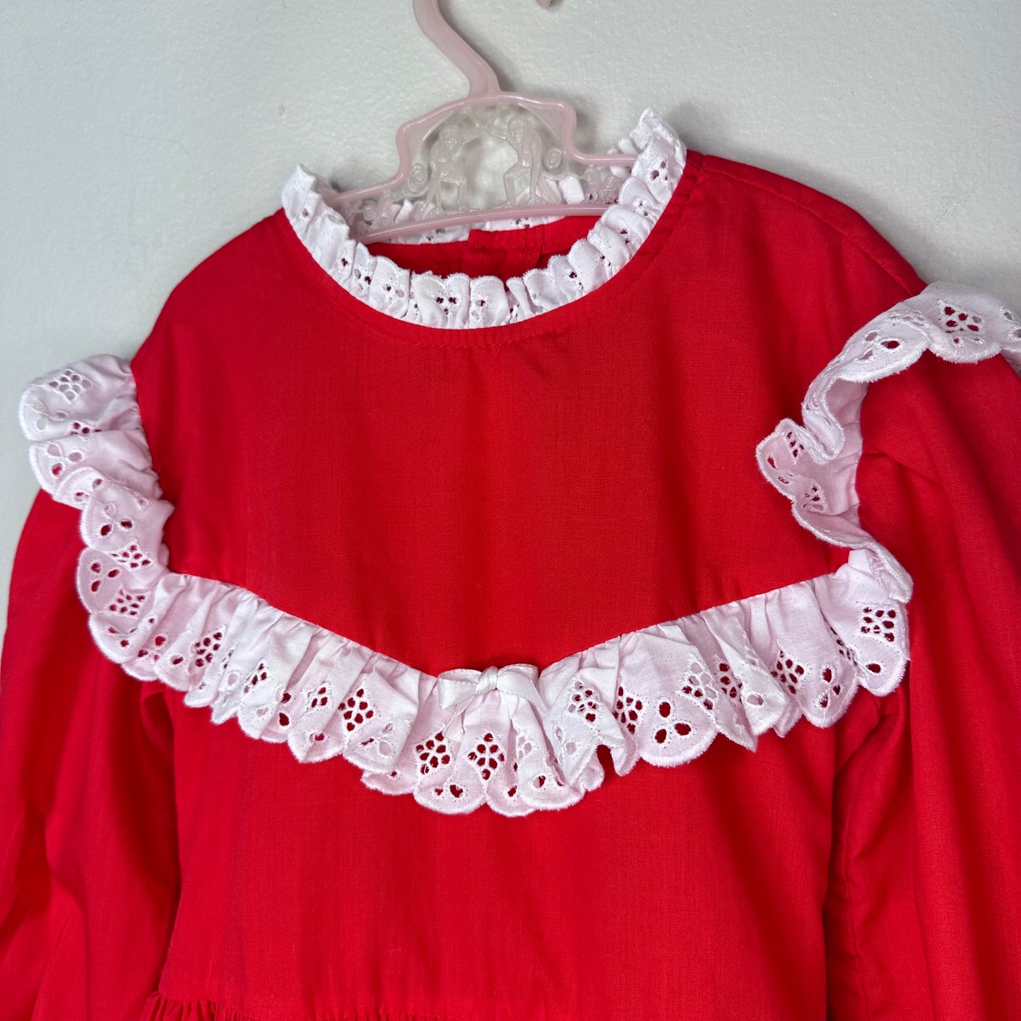 1980s Red Frilly Dress with White Eyelet Trim, Kandy Ann Size 6X