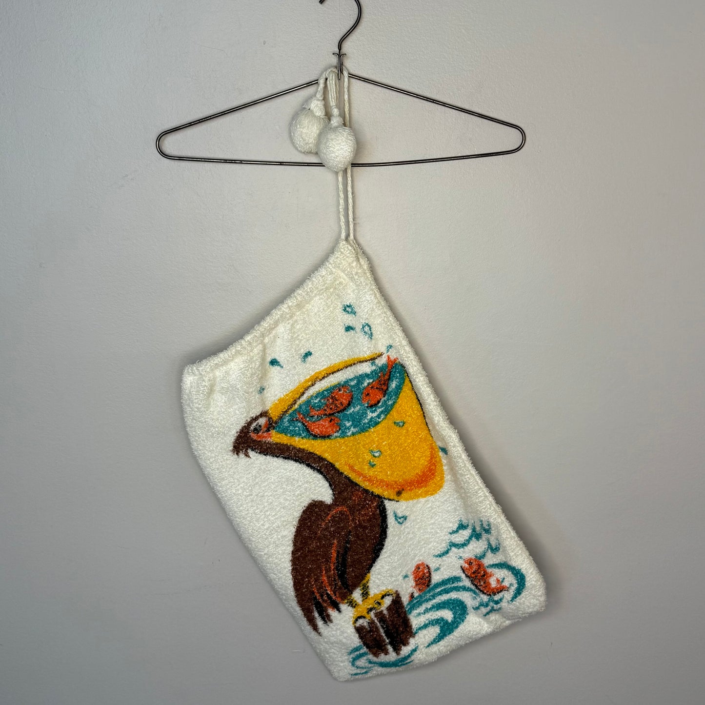 1960s Pelican Terrycloth Beach Bag, Cute Novelty Souvenir, Pool Tote