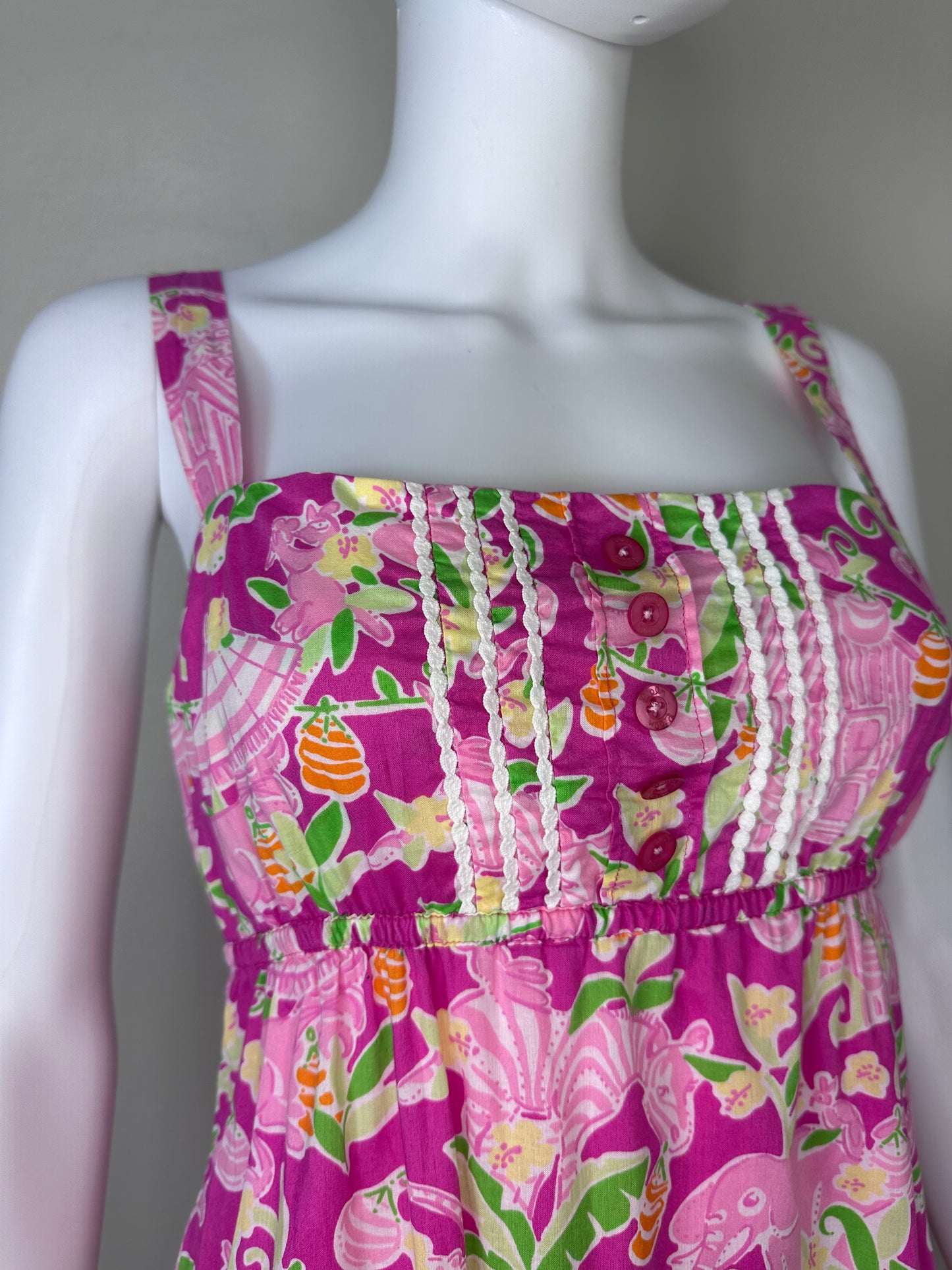 Y2K Lilly Pulitzer Mini Dress, White Label, Size Small, Umbrella Jungle Slathouse Rock