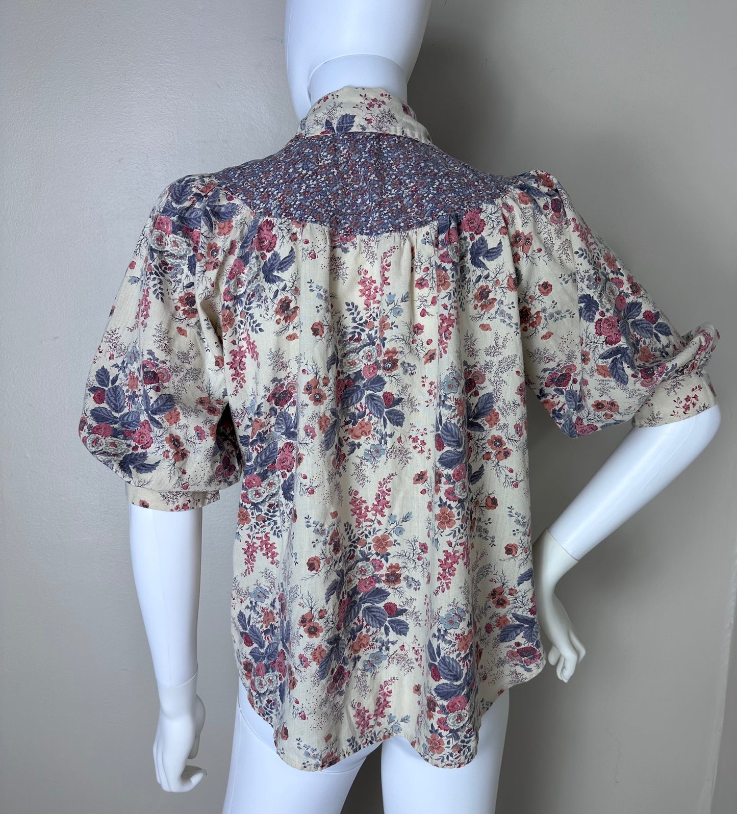1970s Brown Mixed Floral Blouse, Size Medium