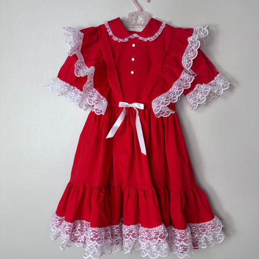1980s Red Frilly Pinafore Dress, Mini World Size 6X