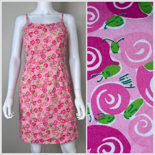 Y2K Lilly Pulitzer Dress, White Label, Size XS, Iced Pink Rolls Royce, Snail Print