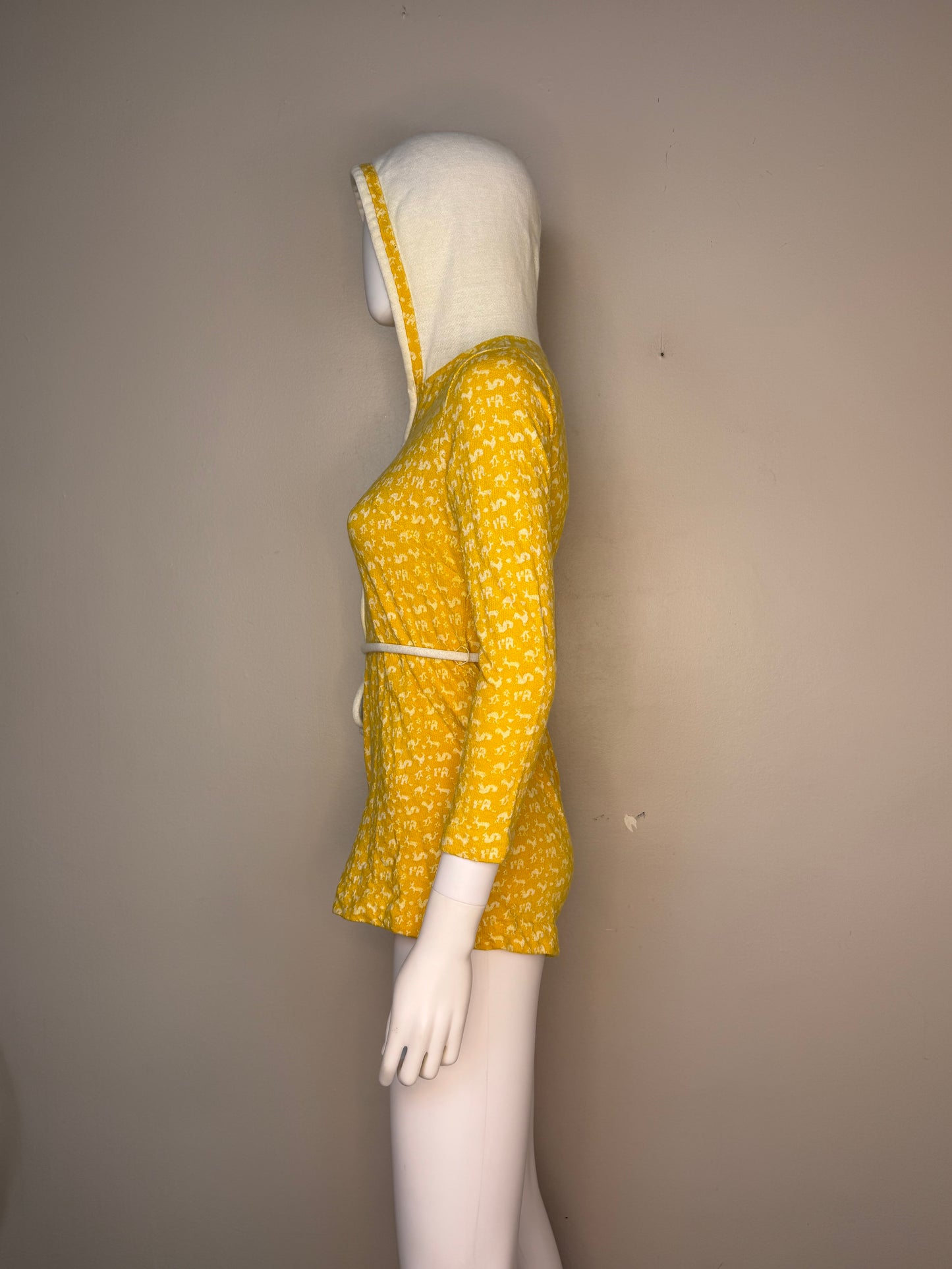 1970s Yellow Knit Animal Hooded Romper, Misty Lane Size Small-Medium