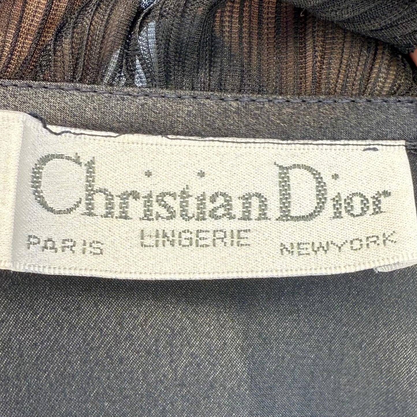 1980s Christian Dior Lingerie Peignoir Set, Nightgown and Robe, Black Satin and Lace, Size Medium
