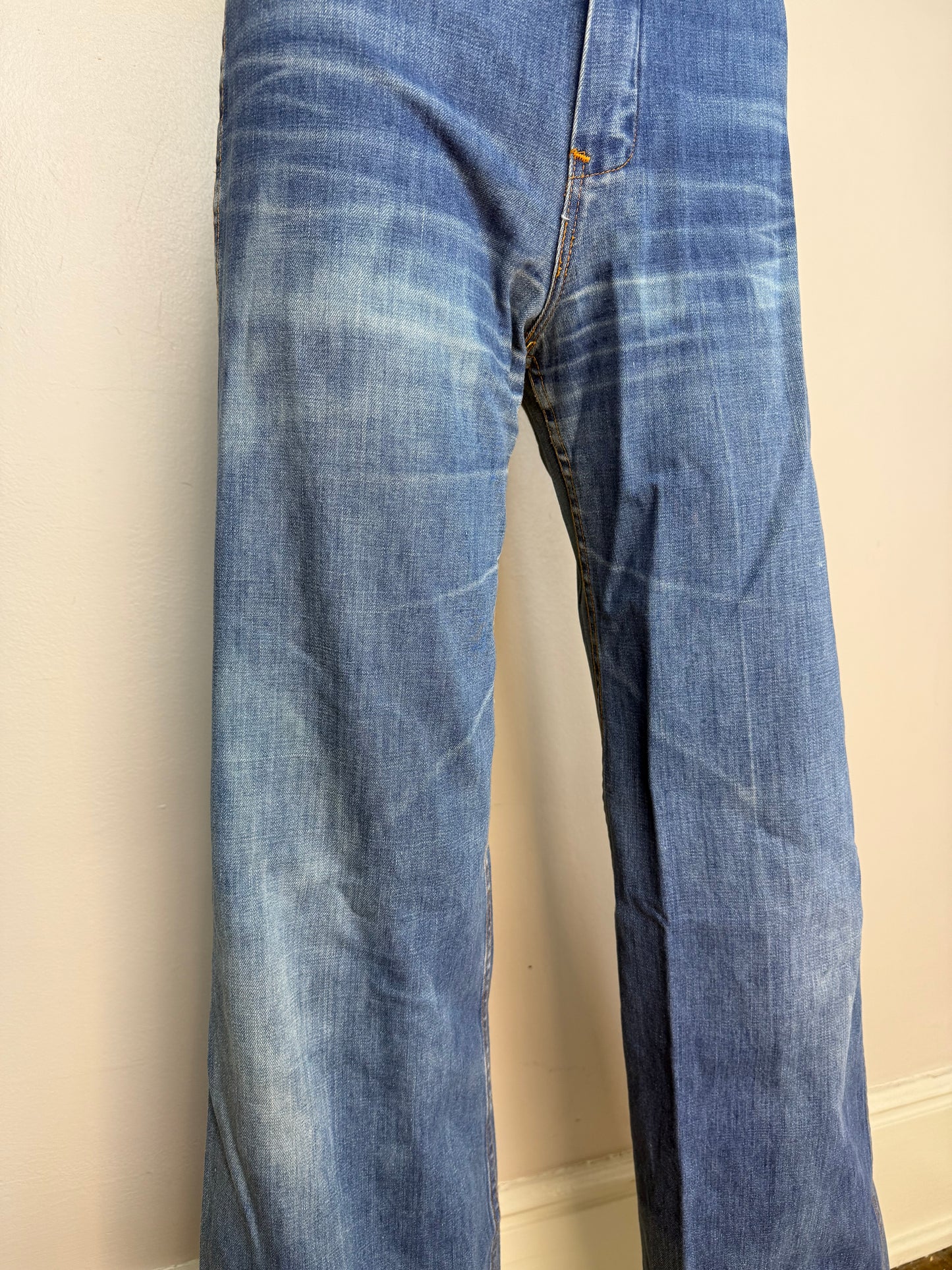 1970s Bell Bottom Blue Jeans, Hillbilly, 25.5"x31.5"