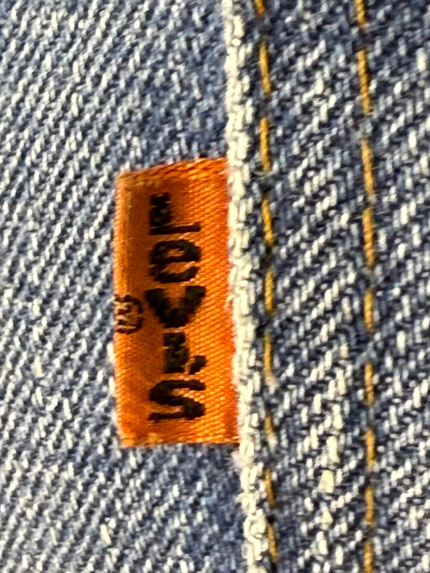 1970s Levi’s 684 Bellbottom Blue Jeans, 29"x31", Orange Tab