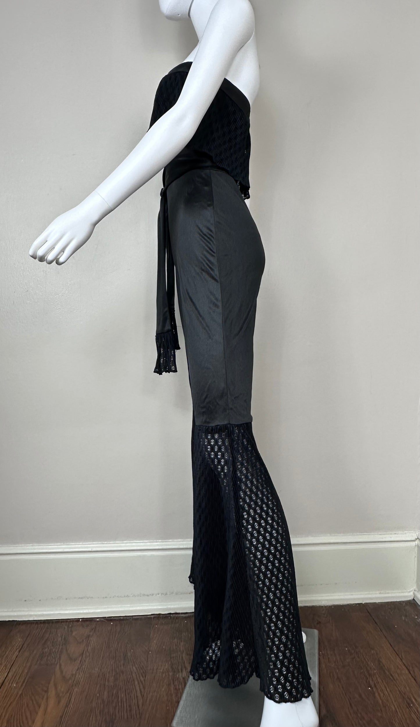 1970s Black Strapless Bell Bottom Jumpsuit, Funky Size XS