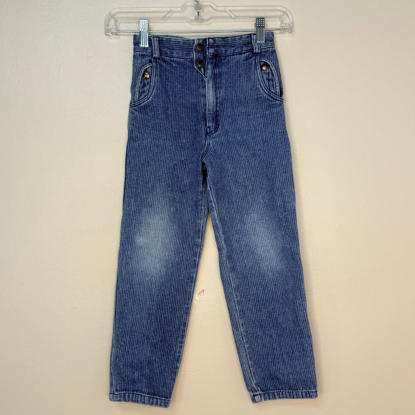 1980s Kids Waffle Blue Jeans, Choozie Size 6, Tapered Leg