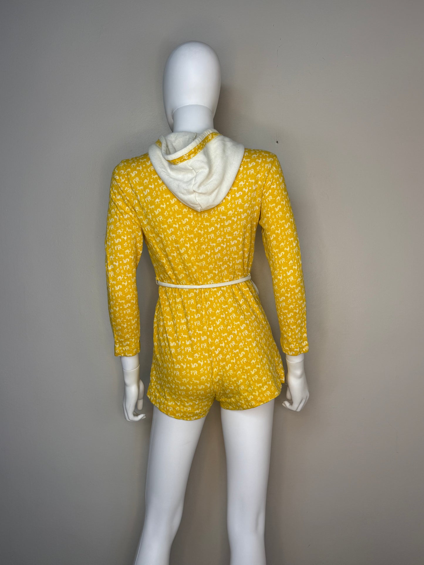 1970s Yellow Knit Animal Hooded Romper, Misty Lane Size Small-Medium