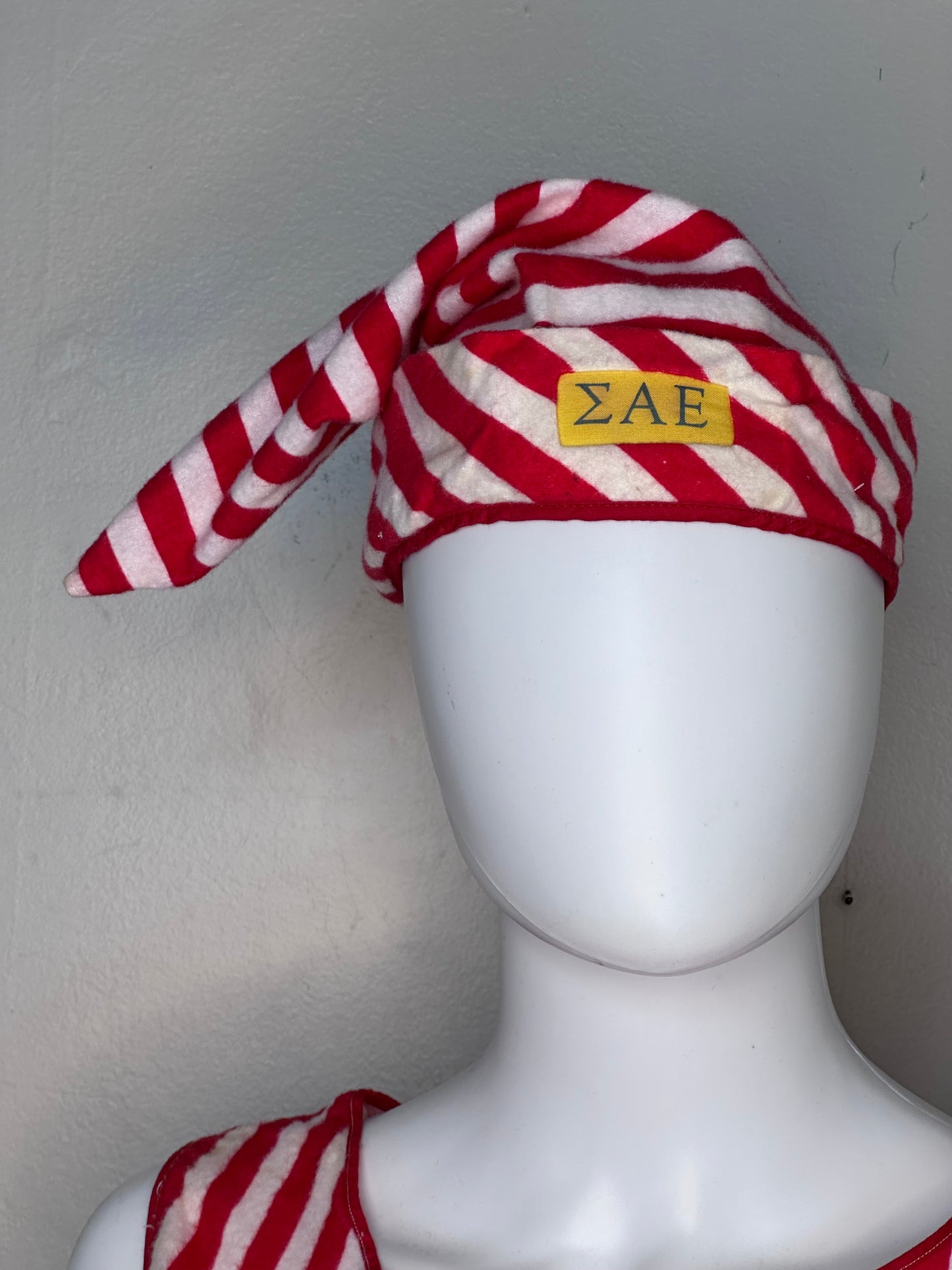 1950s/60s Sigma Alpha Epsilon Pajama Party Flannel Night Shirt and Cap, Size XS/S, Red and White Stripes