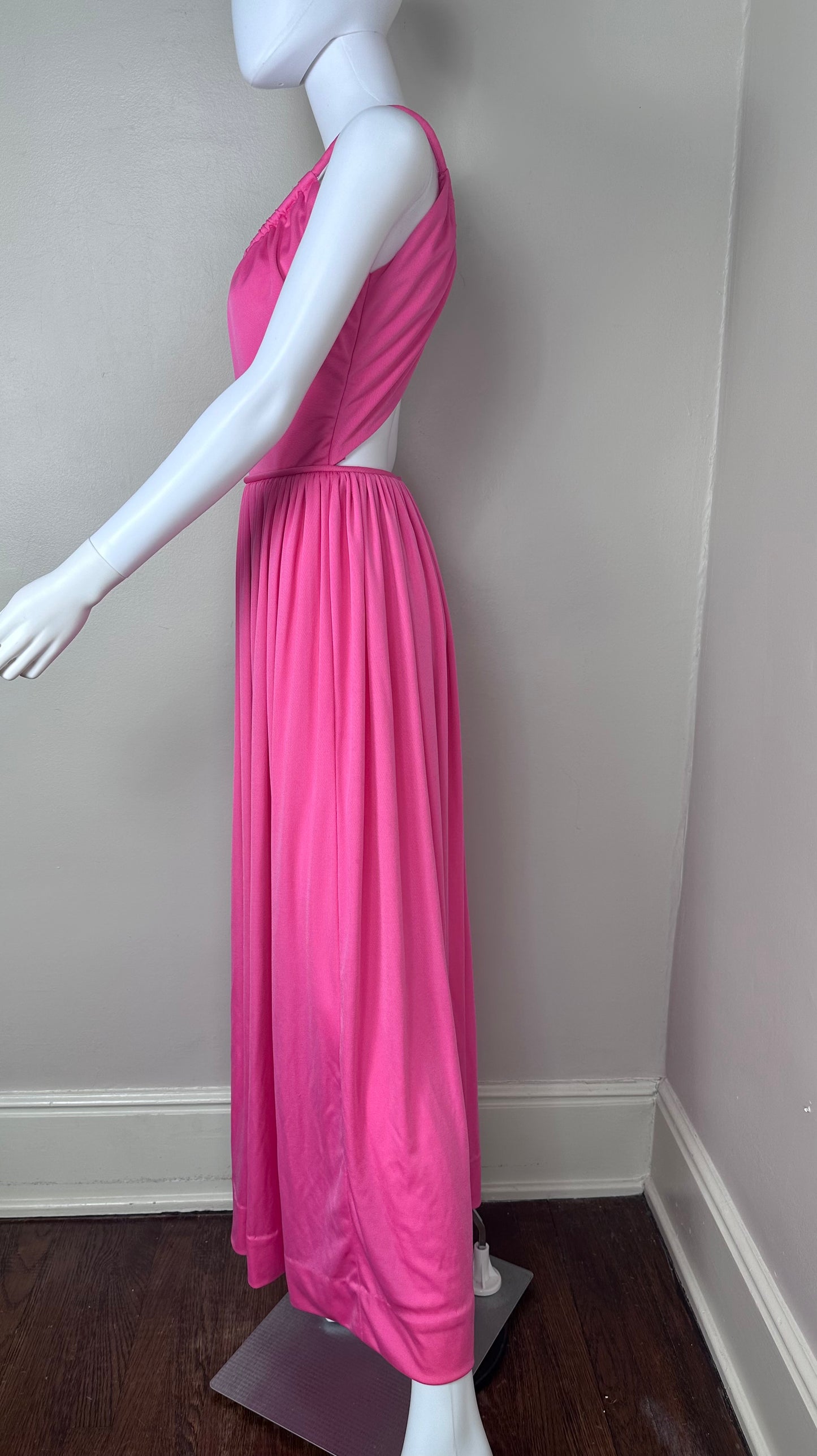 1970s Bright Pink Maxi Dress with Open Back, Ole Borden for Rembrandt International, Size XXS/XS