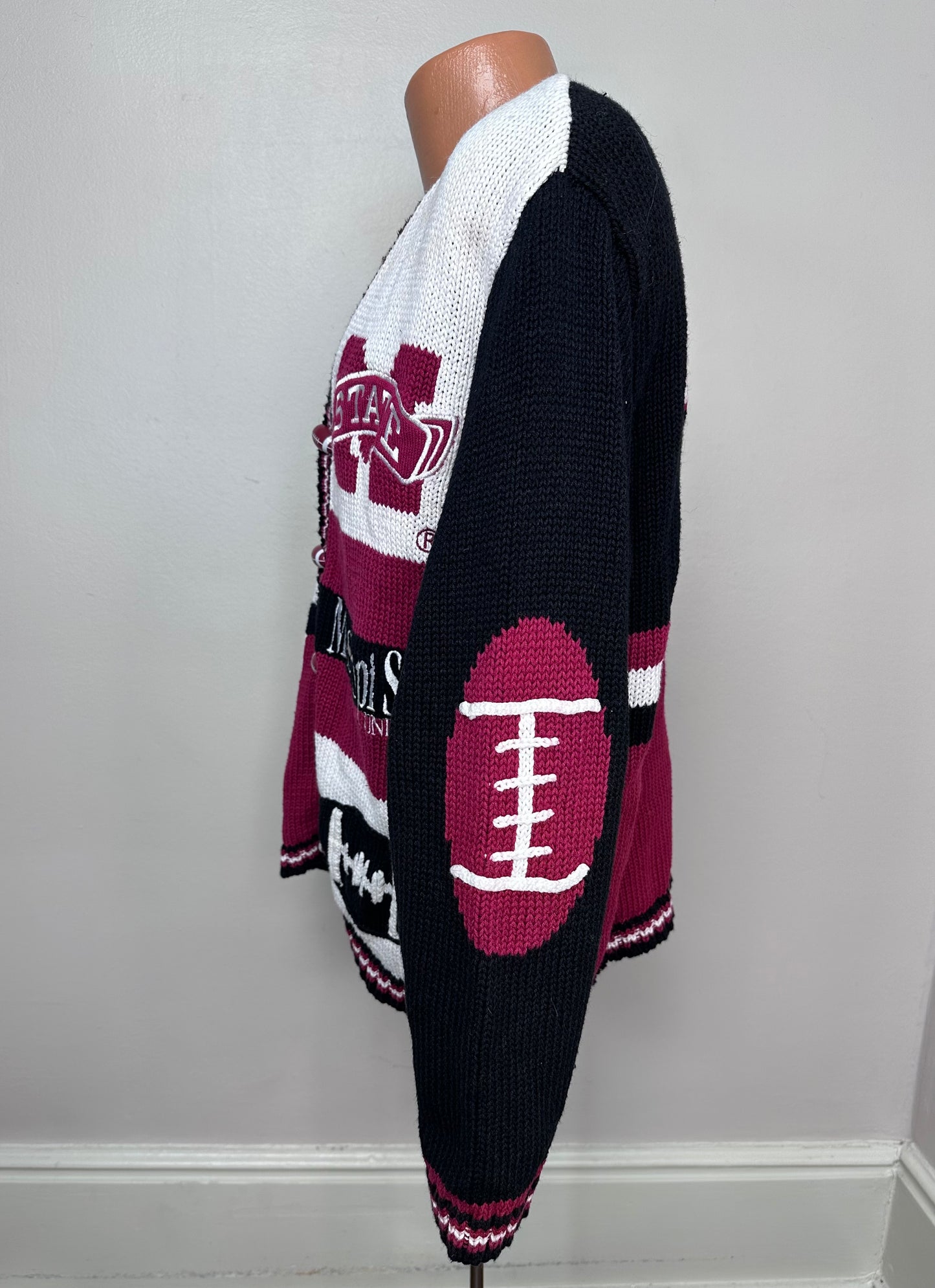1990s/Y2K Mississippi State University Football Cardigan Sweater, Birch Bros Size Large, MSU Bulldogs