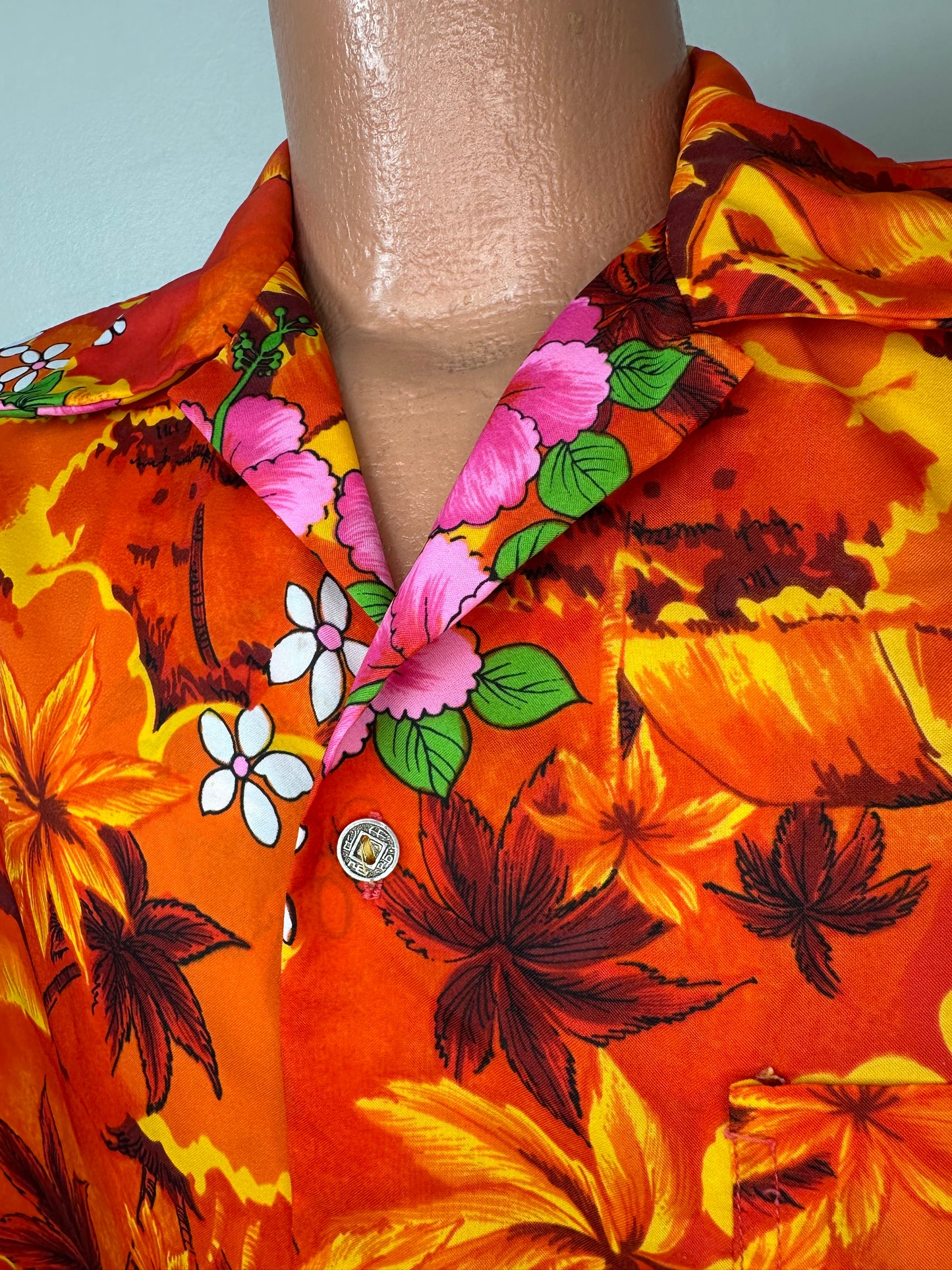 1970s Orange Tropical Floral Shirt, Royal Hawaiian Size Large