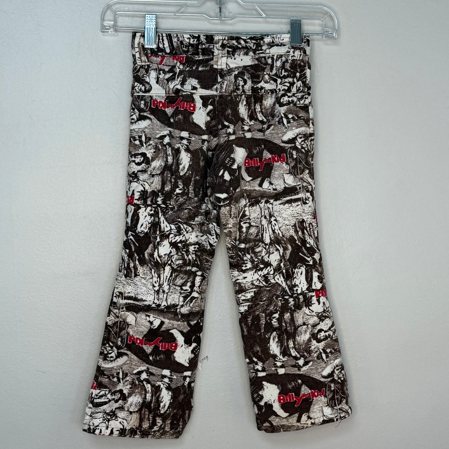 1970s Kids Billy the Kid All Over Print Jeans, Size 5/6, Wild West Outlaw