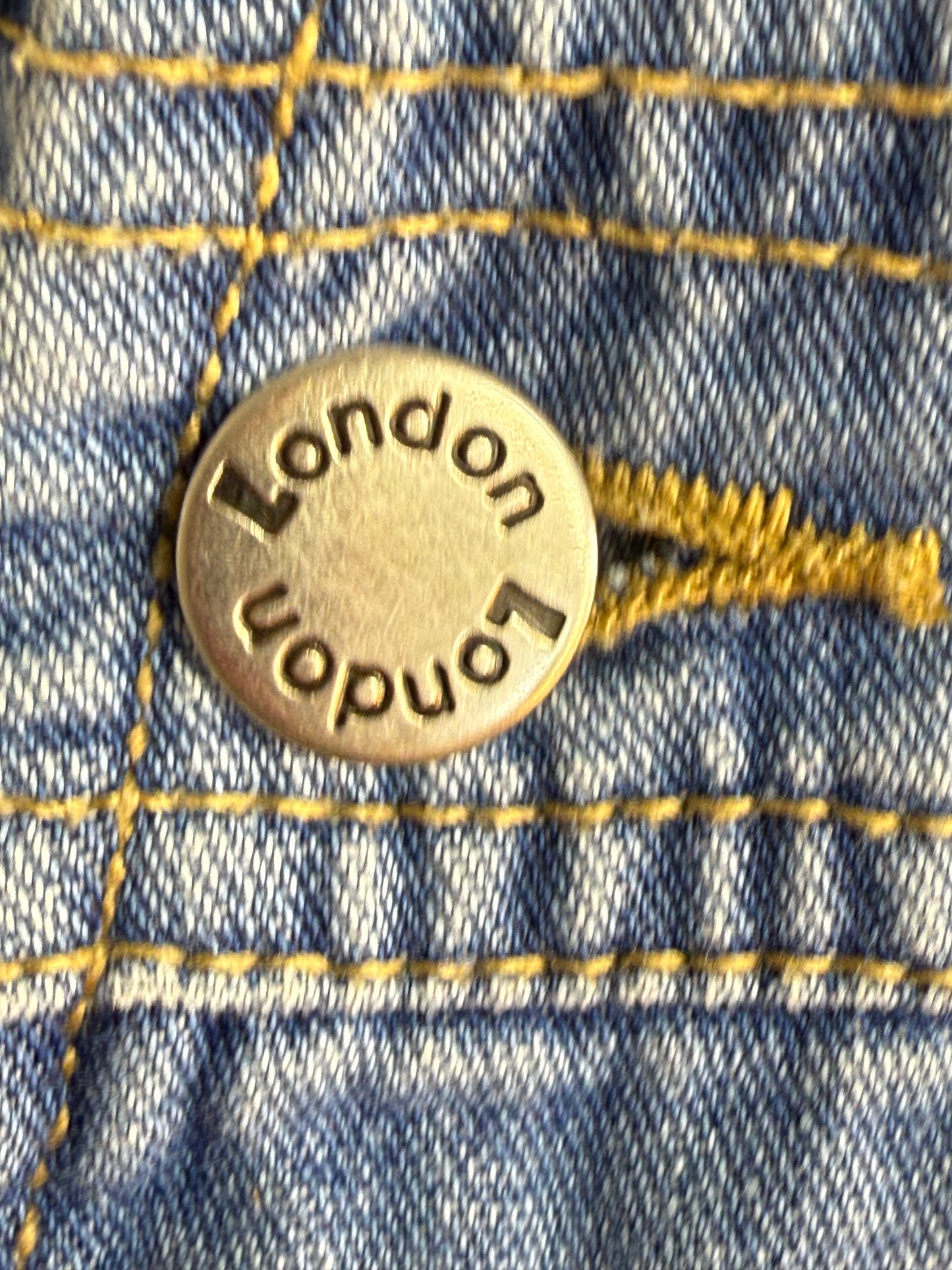 1990s Denim Shortalls with Clip Straps, London London Overalls Size Medium, Blue Jean