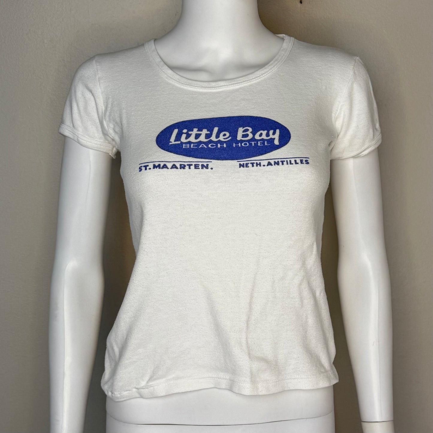 1970s Little Bay Beach Hotel St Maarten T-Shirt, Women's Size XS or Kids size 10/12, Femme Baby Doll Tee