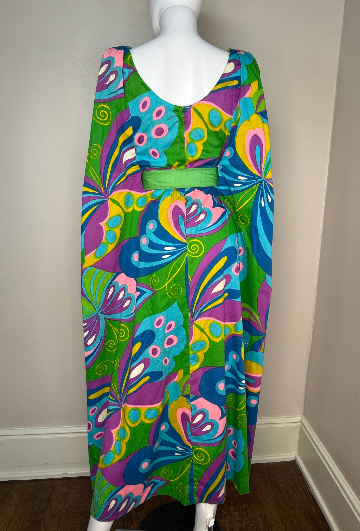 1960s Psychedelic Butterfly Maxi Dress, Alice Polynesian Fashions Size XS