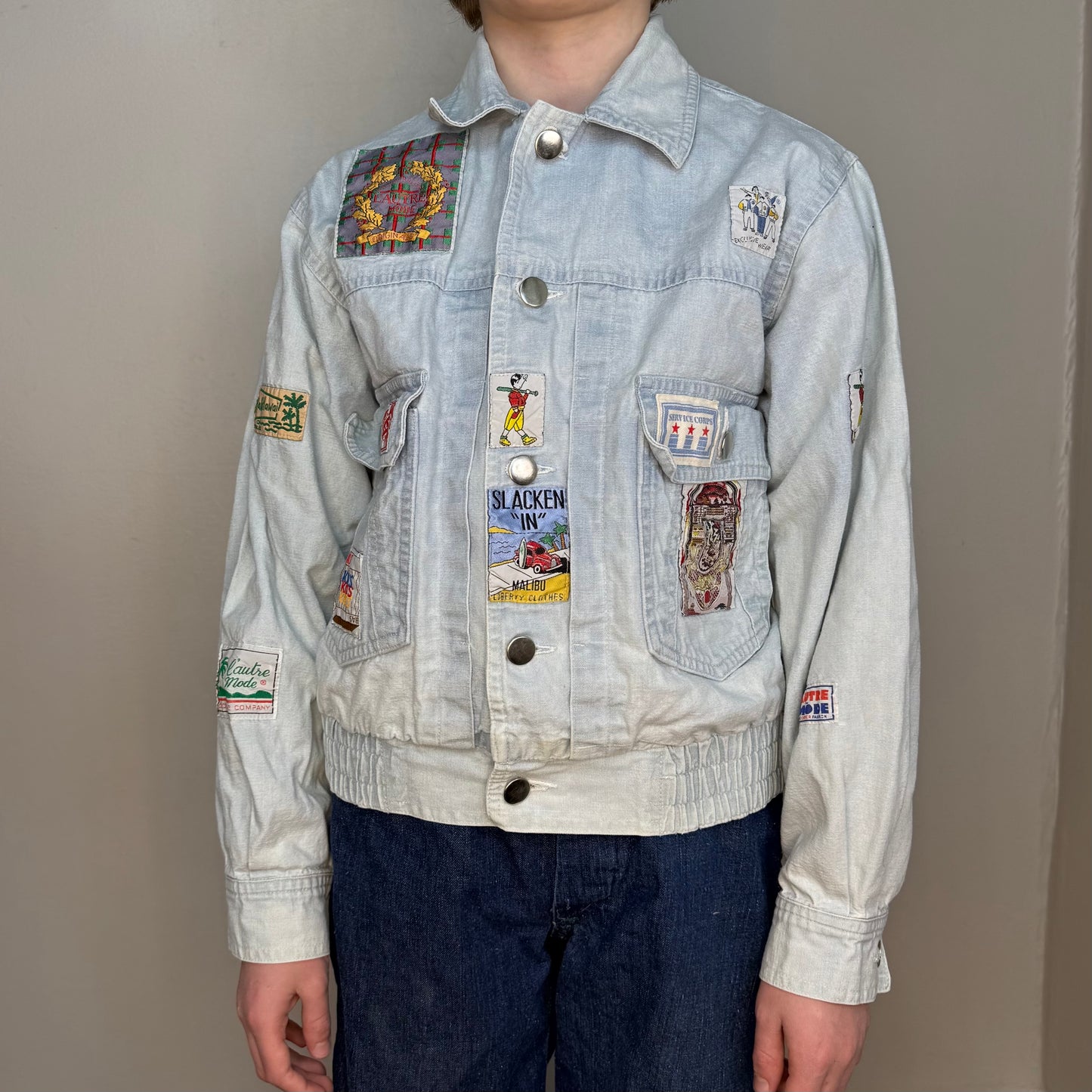 1980s Kids Denim Jacket with Patches, L’Autre Mode Size 9/10