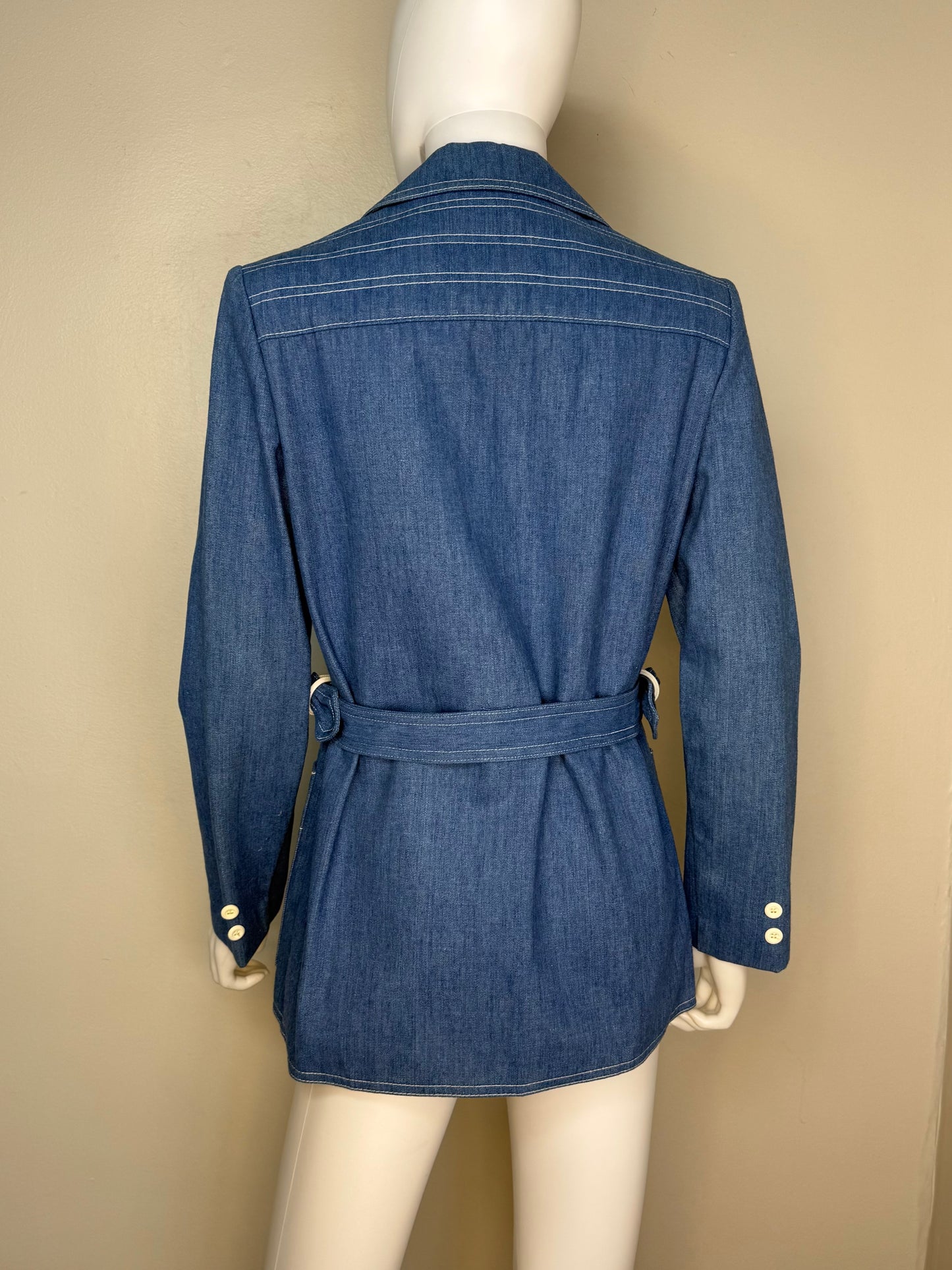 1970s Denim Blazer Jacket, Jack Winter Size Small, Side Buckles
