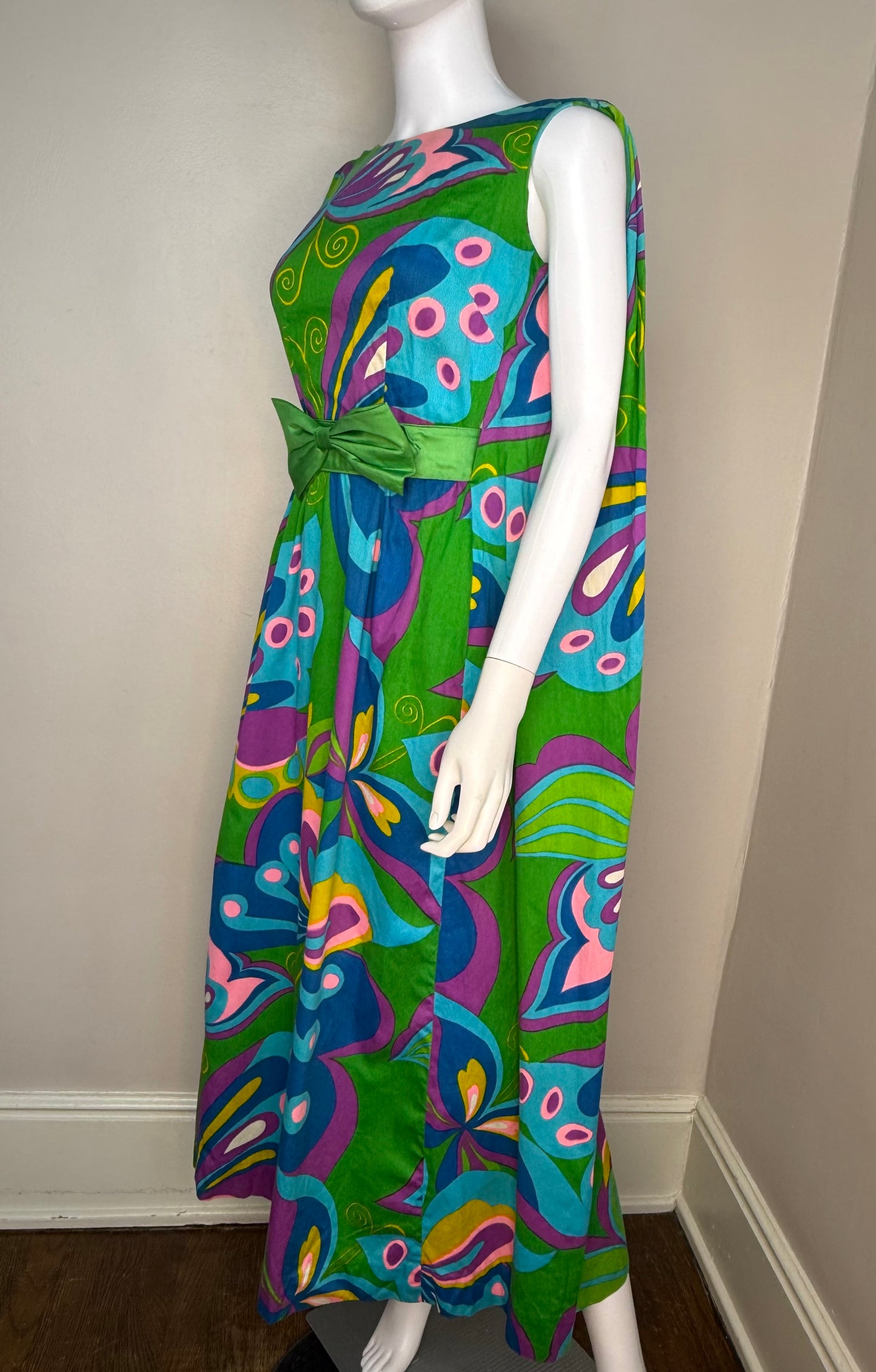 1960s Psychedelic Butterfly Maxi Dress, Alice Polynesian Fashions Size XS