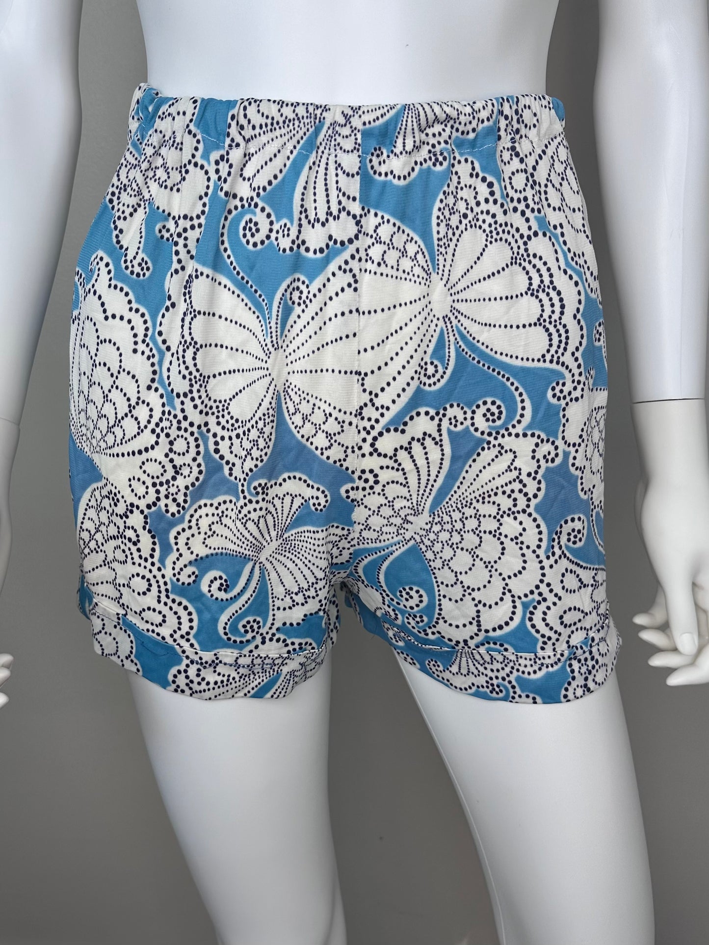 1970s Blue Butterfly Sizzler Set, Micro Mini Dress and Hot Pants Shorts, Teena Paige Fashions Size Small