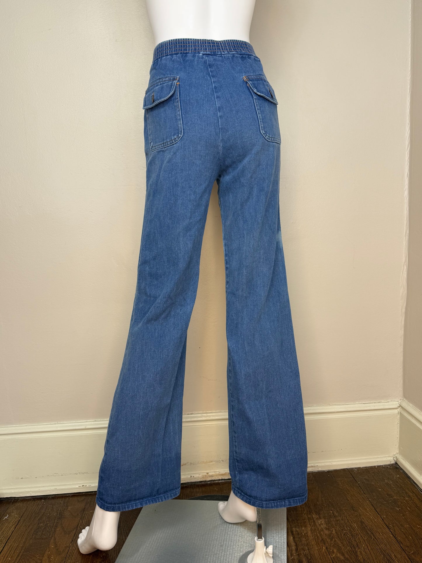 1970s Blue Jeans with Buckle Waist Band, K-Mart, 29"x31.5", High Rise Boot Cut