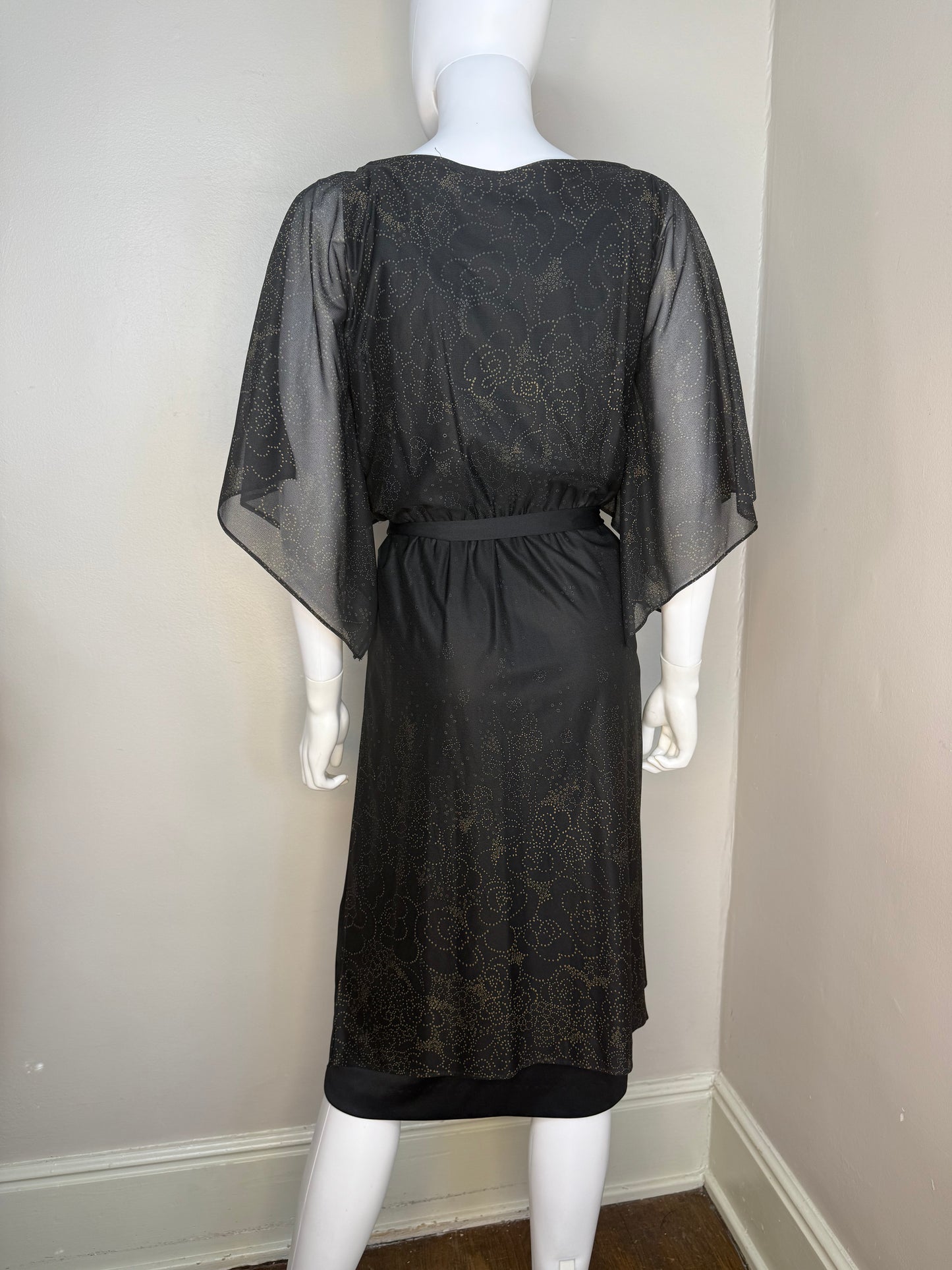 1970s/80s Sheer Black Floral Dress, Lady Carol of New York Size Small