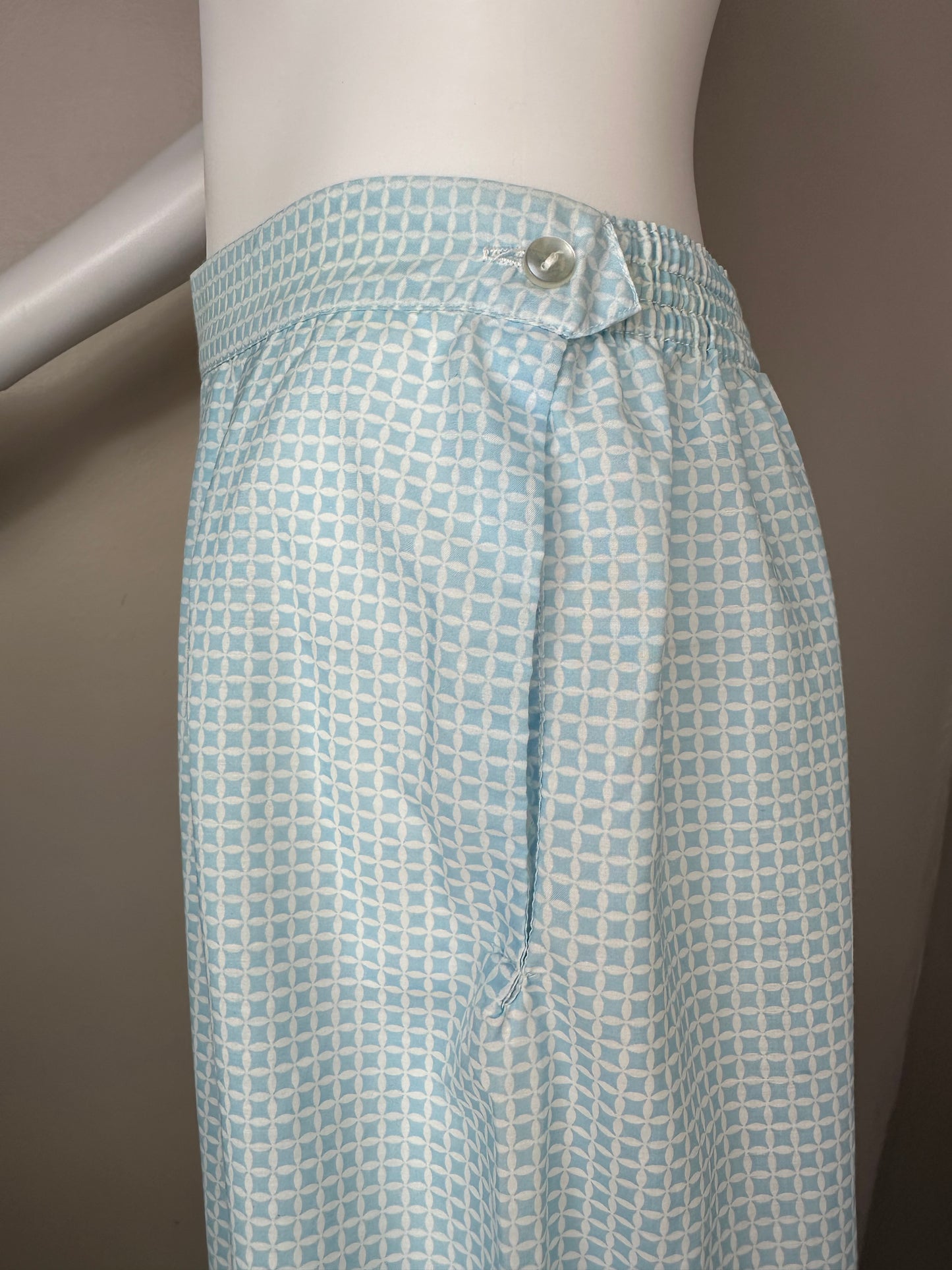 1960s Barbizon Little Mamie Pajamas, Size M/L, Blue Check with Floral Trim, Blendaire Batiste