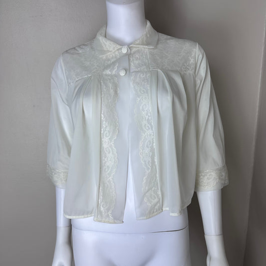 1960s Off White Nylon Bed Jacket, Henson Kickernick Size Medium