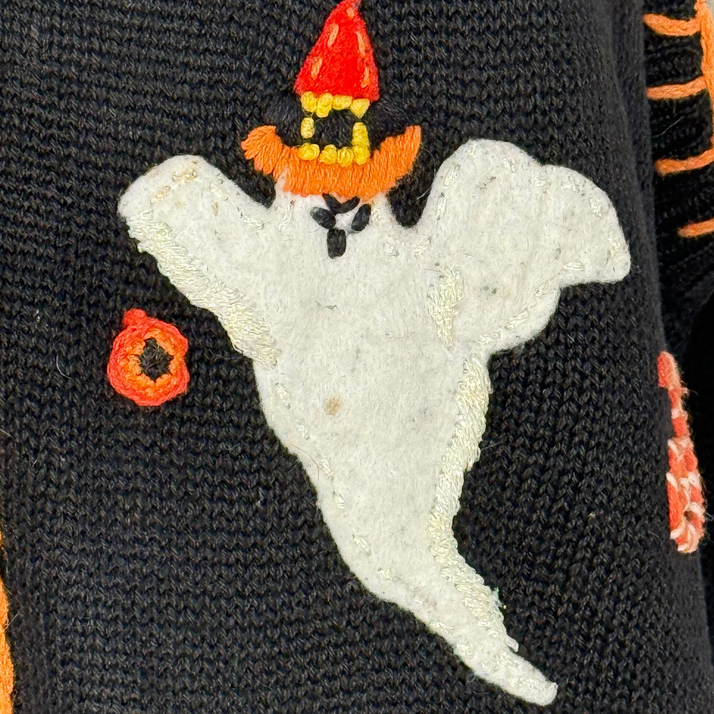Y2K Halloween Sweater Vest Cardigan, Tiara International Size XL, 2002, Ghosts Applique, Spider Web Embroidery
