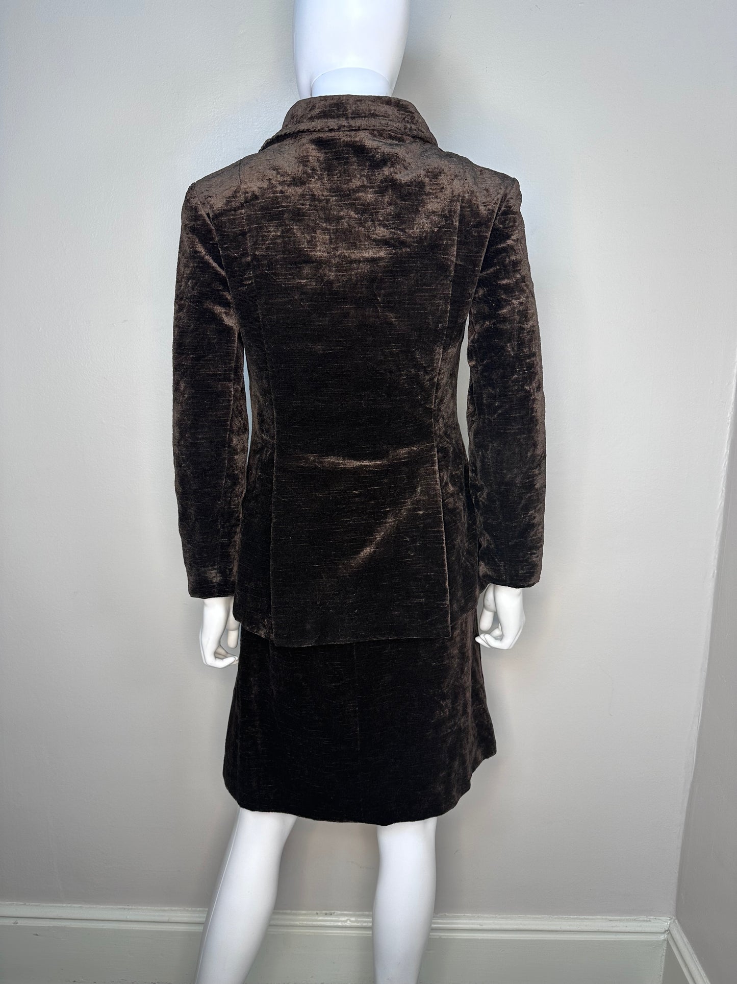 1960s Brown Tapestry Velvet Mod Dress Suit, Junior House Boutique Collection Size Small