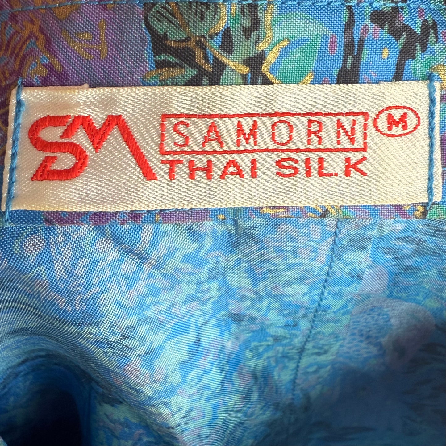 1980s/90s Peacock Print Shirt, Samorn Thai Silk Size Medium