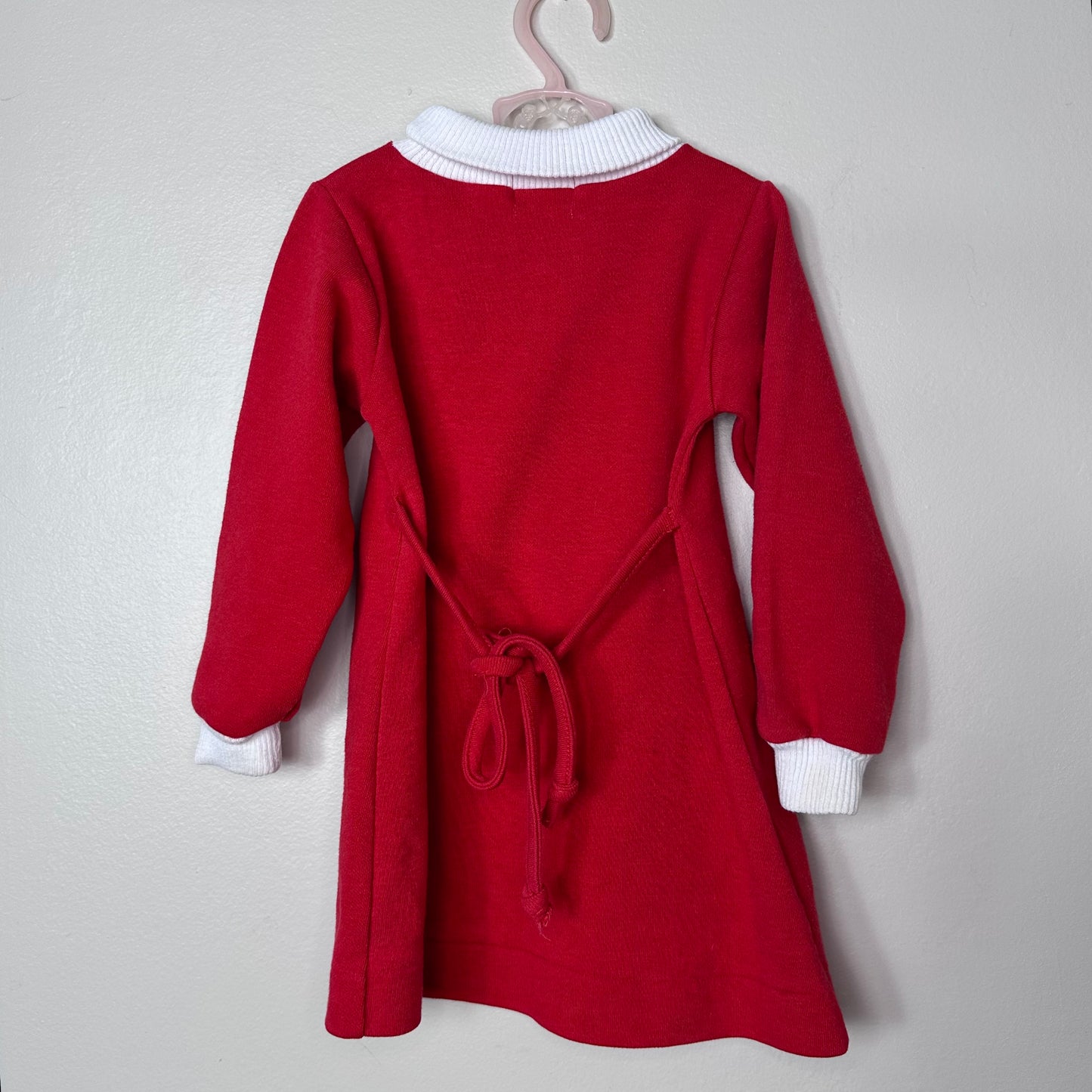 1970s/80s Red Knit Turtleneck Dress with Blue Bird Appliqué, Health-tex Size 4T