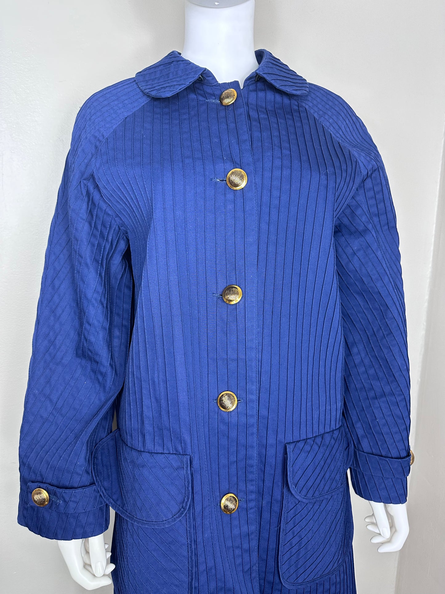 1970s Blue Pintuck Coat, J.C. Penney Size Medium