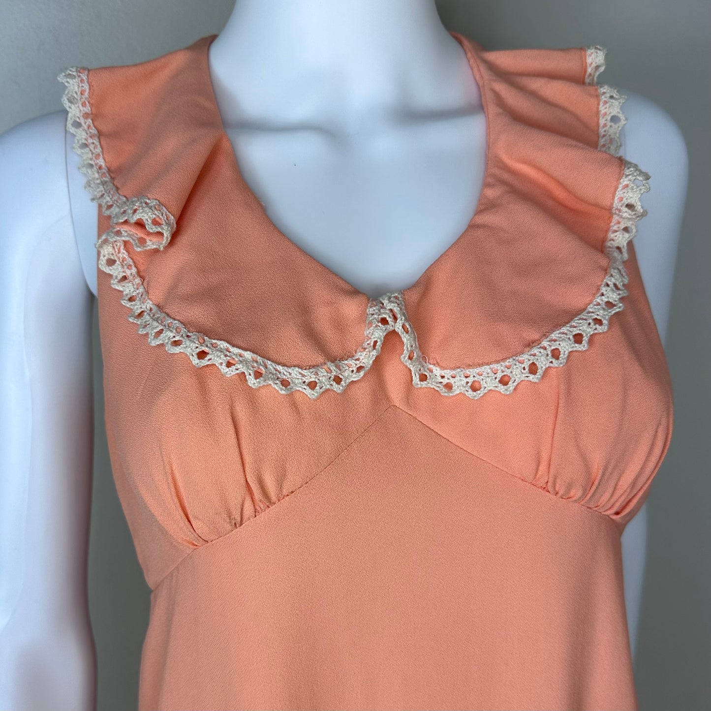 1970s Pastel Orange Sleeveless Maxi Dress with Matching Bolero, Joy Time Size X-Small