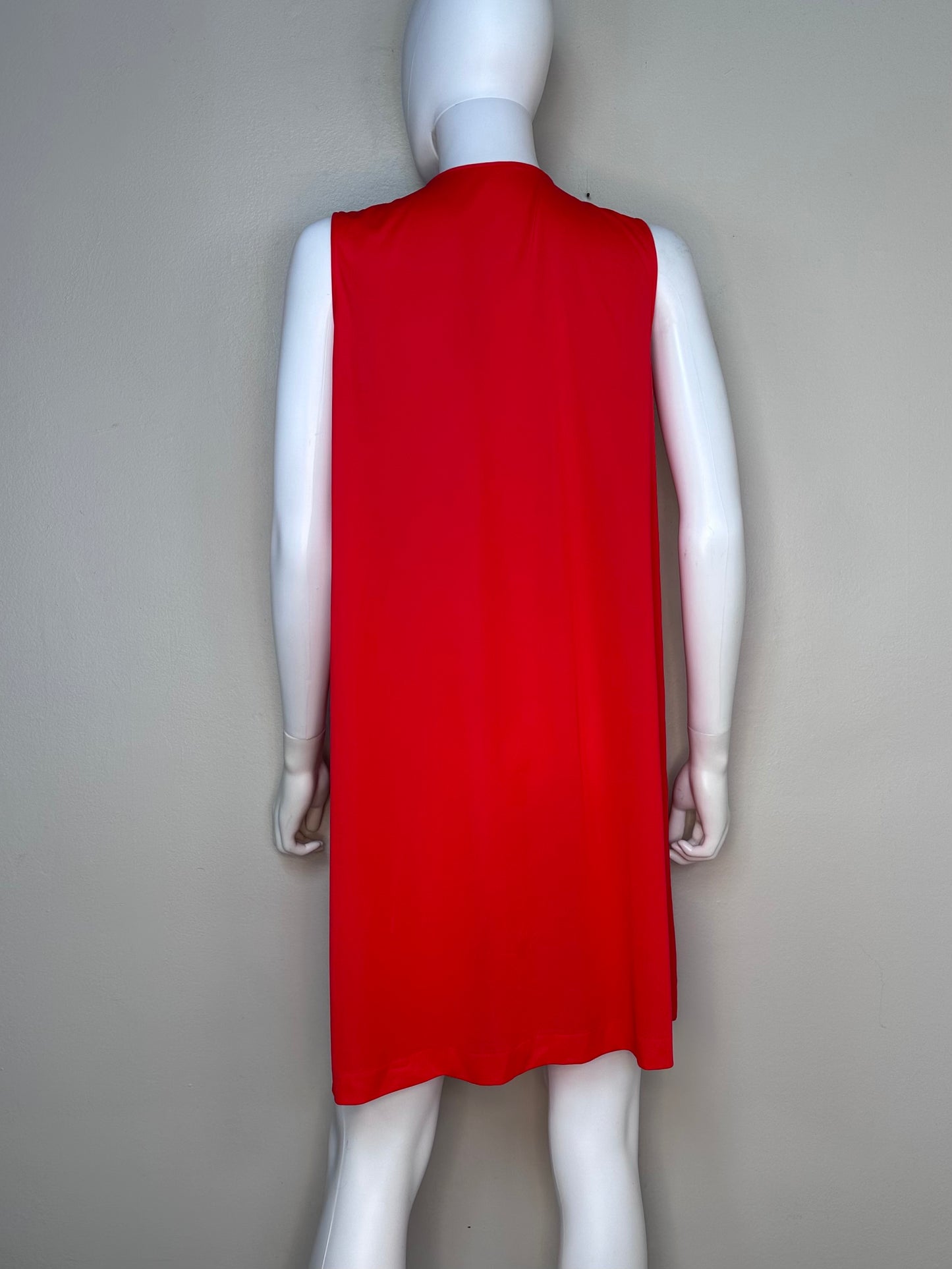 1970s Red Nightgown with Green and Red Floral Trim, Lorraine Size Small